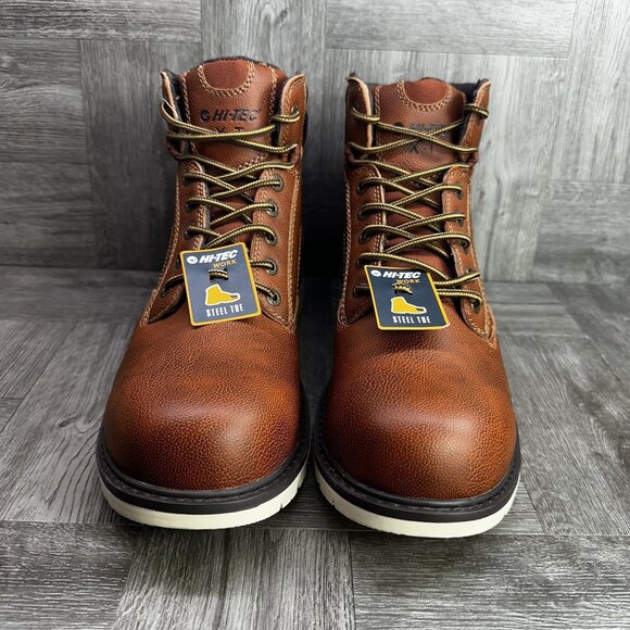 Hi-TEC Men's size 13 Gauge 6 ST Waterproof Work Steel Toe Boots Brown Leather - Picture 3 of 8